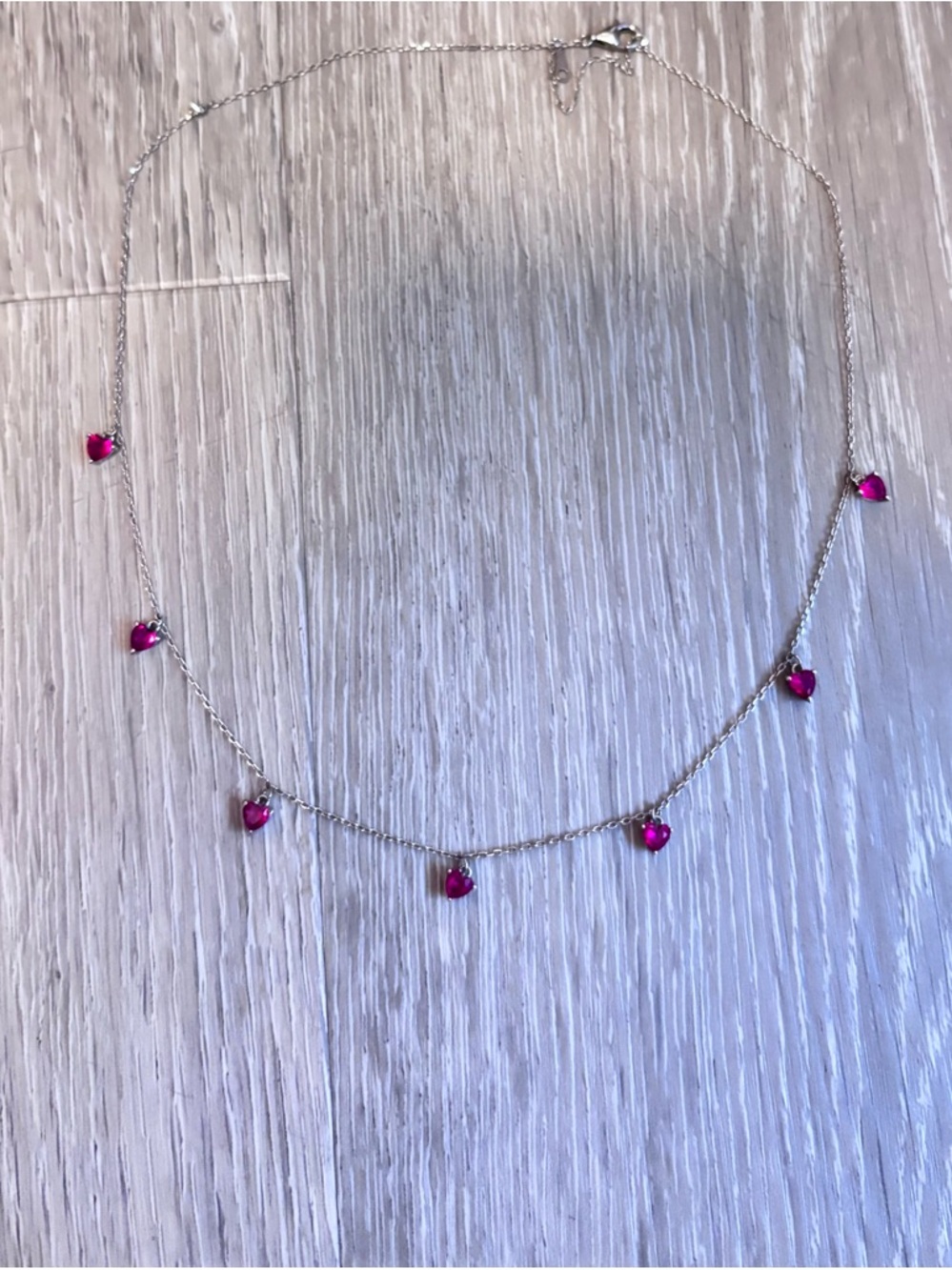 Delicate Real Silver Necklace with Pink Heart Charms